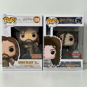BNIB Funko Pop Bellatrix Lestrange and Sirius Black with Wormtail Exclusives